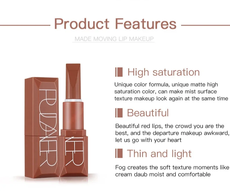 High Quality Nude Waterproof Lipstick Matte Pumpkin Color Lipsticks Vitamin-E Moisturizing Water-Resistant Lip Stick Cosmetic
