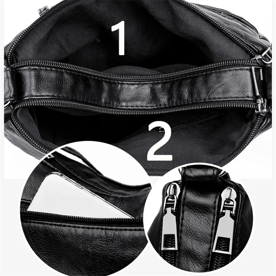 Wiele kieszeni Miękkie skórzane torby na ramię dla kobiet Luksusowe torebki damskie Torebki designerskie torby na ramię Crossbody — zdjęcie 5