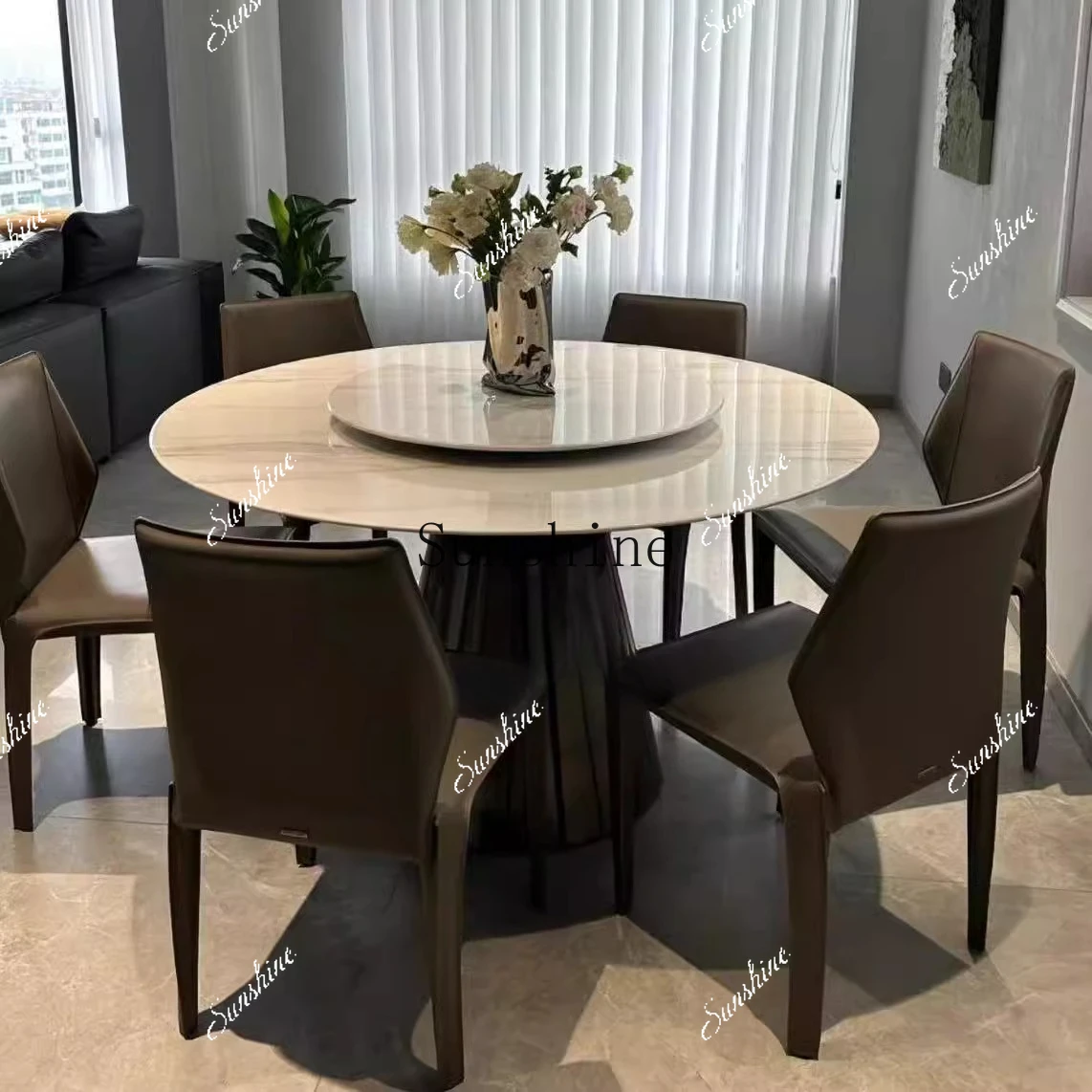 

Natural marble high-end Italian simple round table and chair combination FT