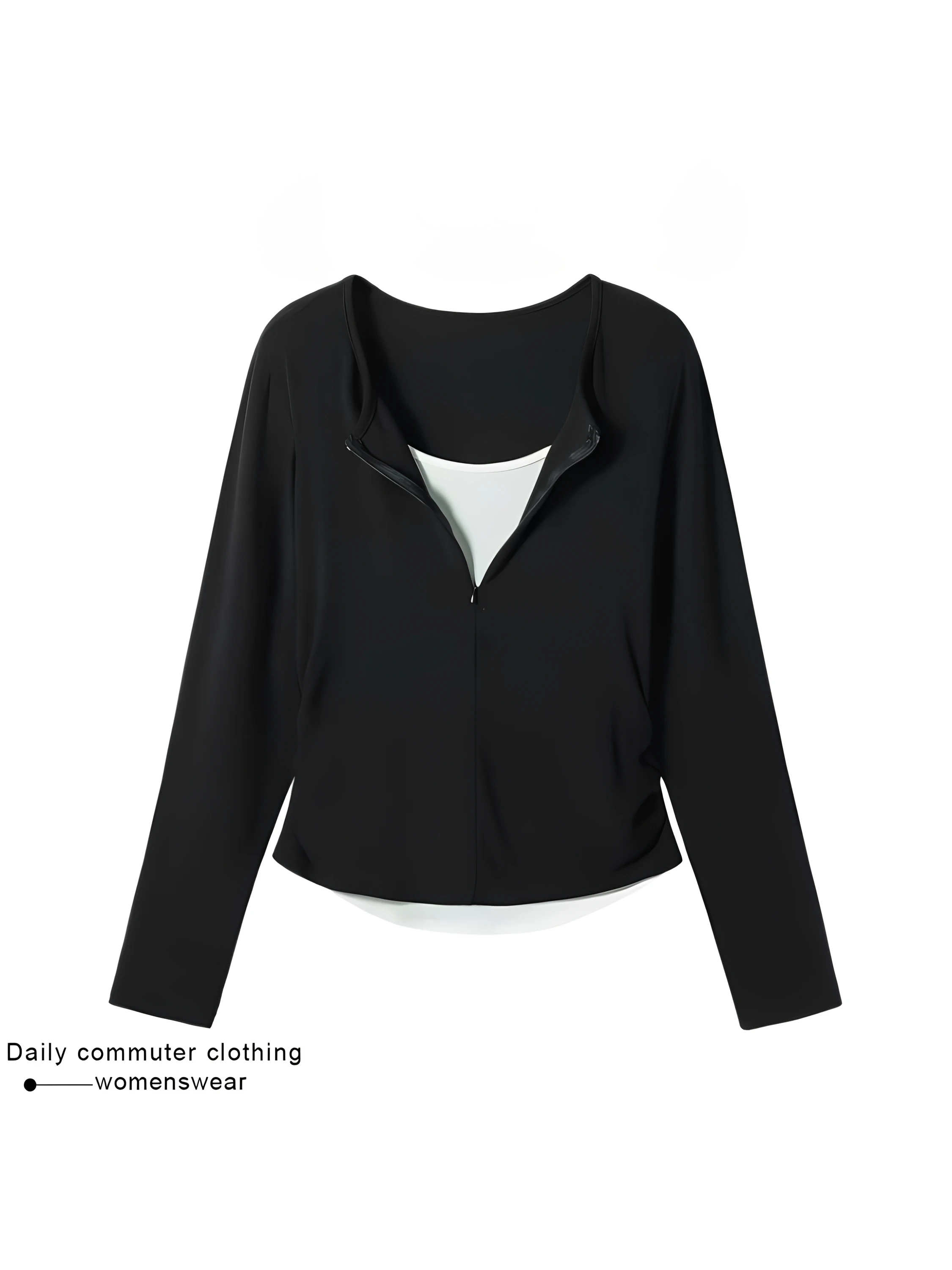 Women's Slim Fit Long Sleeve T-Shirt Base Shirt Half Zipper Inner Wear Waist Cinching Shoulder Level Top Commute Style Korean...