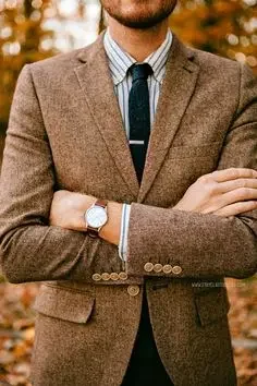 

Fall Winter Brown Tweed Men Suits Jacket Slim Fit High Quality Warm Vintage Tuxedo Custom Smart Casual Blazer Groom Prom Coat