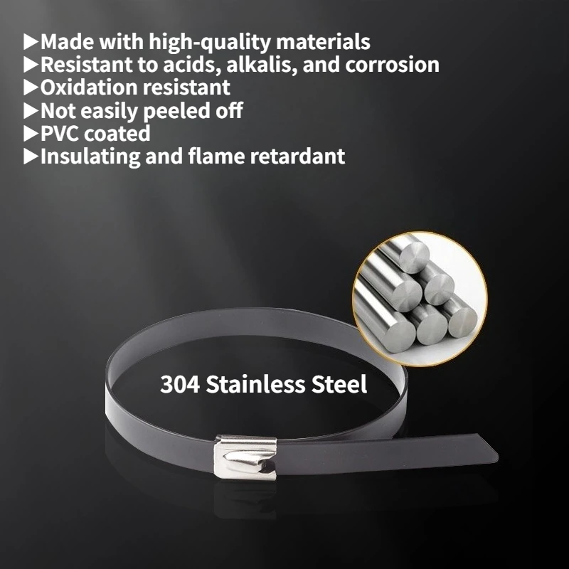 100Pcs Black Zip Ties Outdoor 304 Stainless Steel UV-Resistant for Chain Link Fence Parts Poultry Fence Fixing Exhaust Wrapping