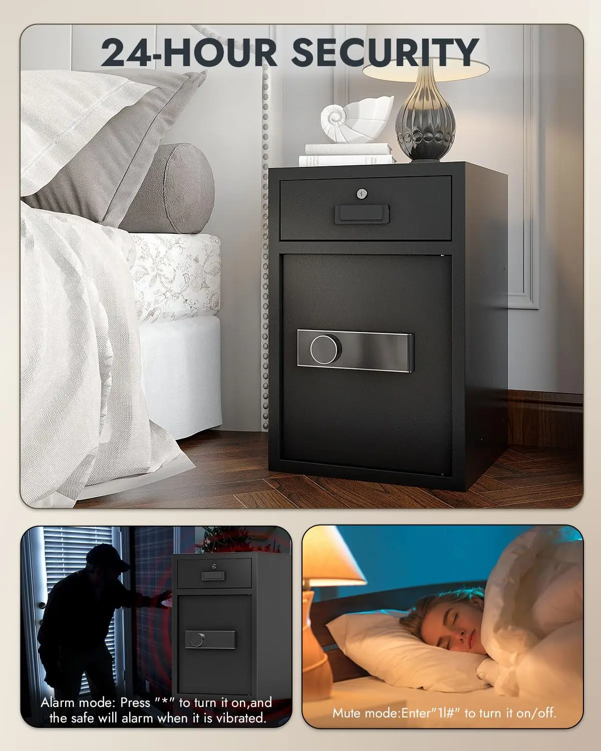 صندوق أمان 5.1Cuft مقاوم للحريق ومقاوم للماء مع درج، 3 طرق لفتح، تنبيه الاهتزاز والوضع الصامت، مقاوم للماء آمن للمنزل، من