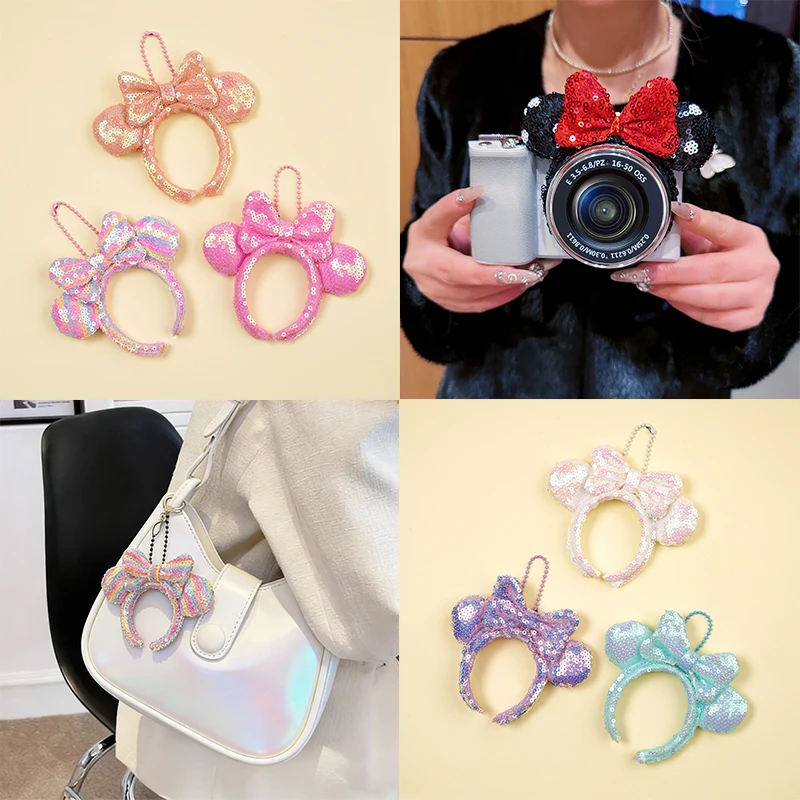 Cute Mini Mouse Ear Accessories Sequin Bow Small Hair Hoops Decoration Bun Bag Camera Clothes Accessories DIY Gifts Keychain