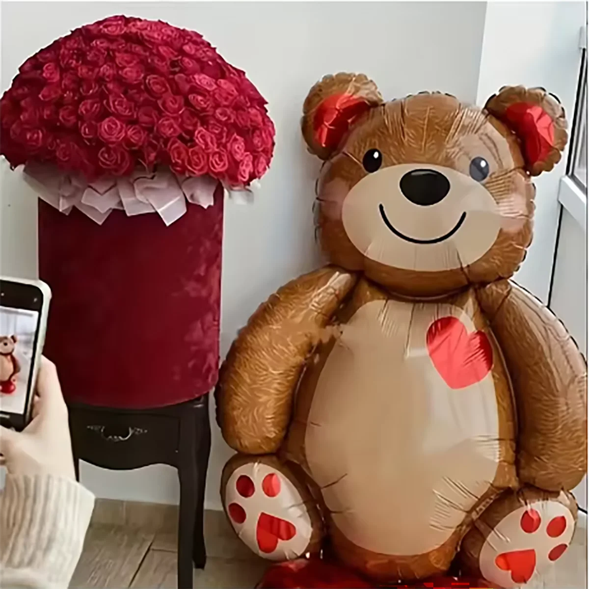 Urodziny dziecięce wesele dekoracja tortu mama prysznic tło ogromny miś folia aluminiowa balon uścisk niedźwiedź — zdjęcie 5