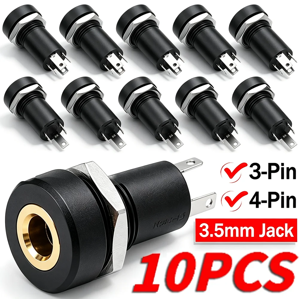 10-1 Stück 3,5mm Mini-Stereo-Buchse Steckverbinder Stereo-Einbaubuchse DIY-Montagebuchse 3-Pin 4-Pin Kopfhörer-Audio-Adapter mit Muttern