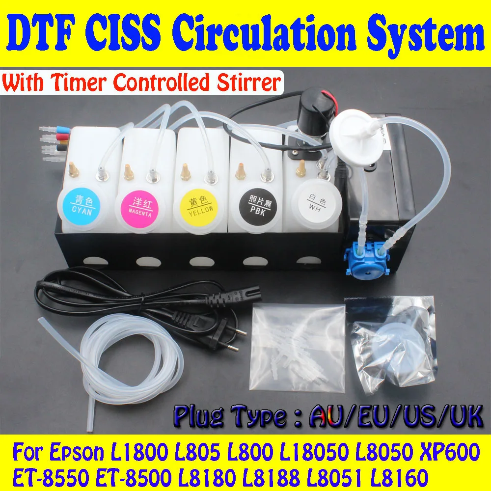 DTF Circulation System CISS White Ink Tank For Epson L1800 L800 L805 L18050 L8050 XP600 ET-8550 8500 Ink Kit Stirrer Timer