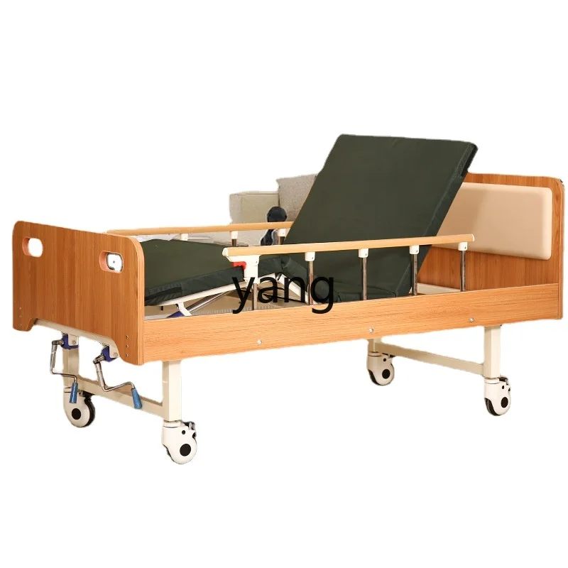 LMM Aging Wooden Bed Nursing Home Bed Hand-Cranked Solid Wood Home Nursing Home Furniture Bed