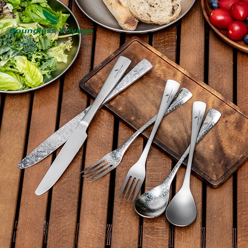 

Boundless Voyage Titanium Flatware Portable Utensils Fork Spoon Knife Set for Outdoor Travel Home Camping Ti1055A