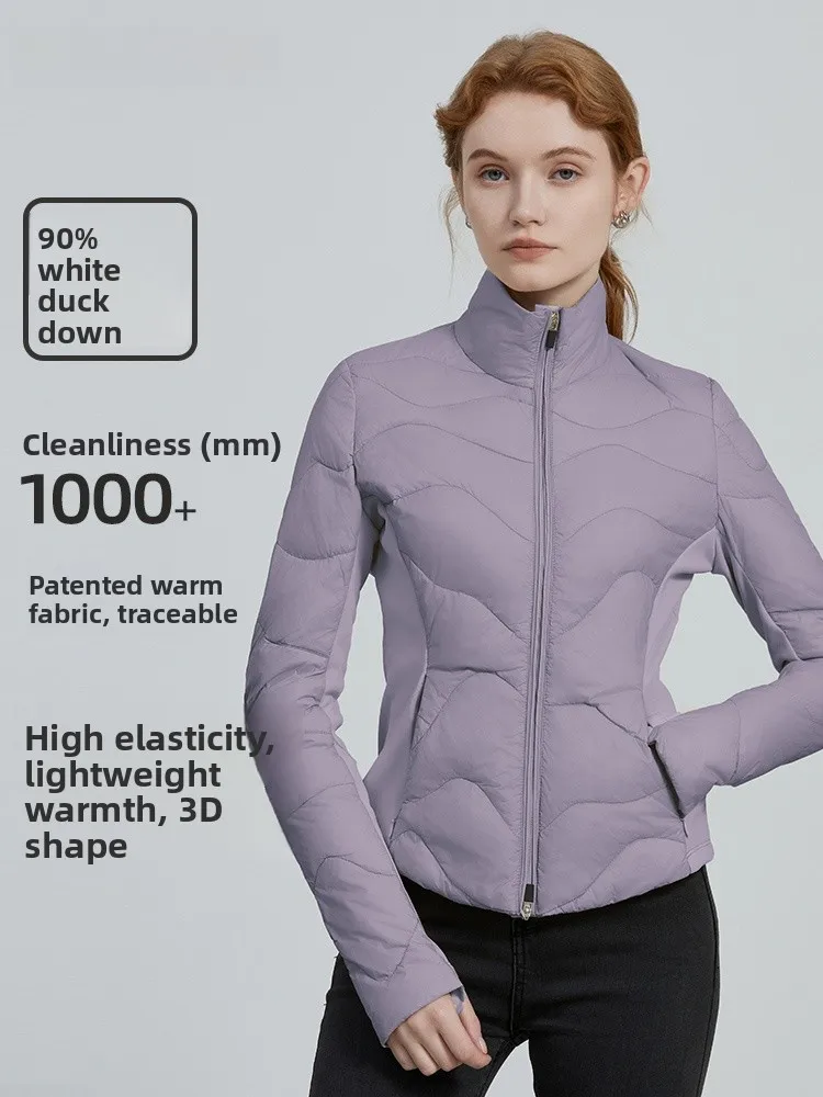 

Women's Slim Fit Short down Jacket Lightweight Stand Collar Waist Cinching Autumn Winter Warm Outerwear Zipper Asymmetric Geo...