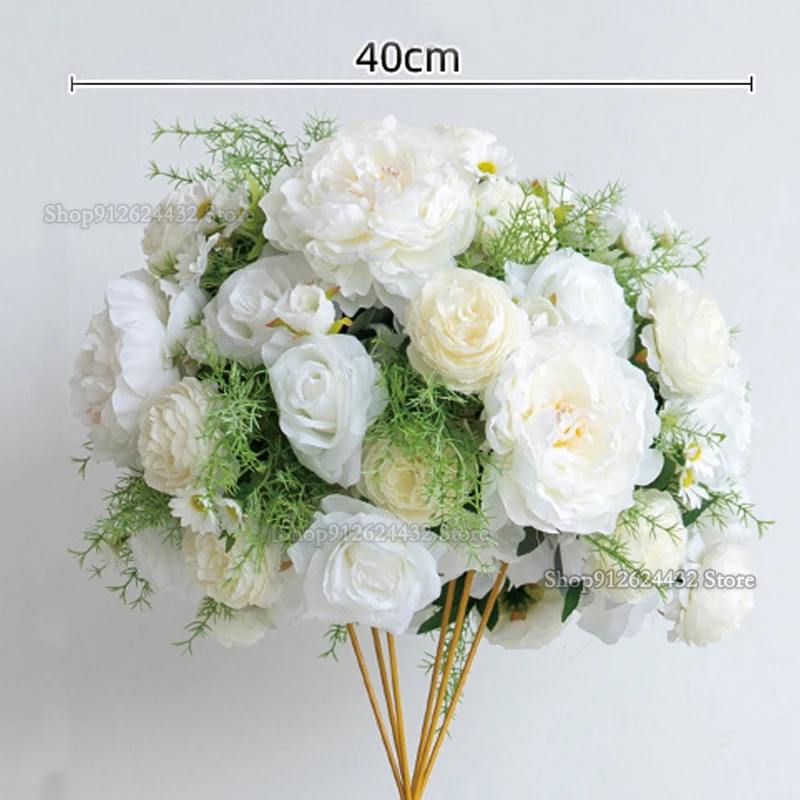 White Artificial Rose Green Leaf Flower Row Wedding Hanging corner Flower Centerpiece Backdrop Wall Deco Table Floral Party Deco view 6