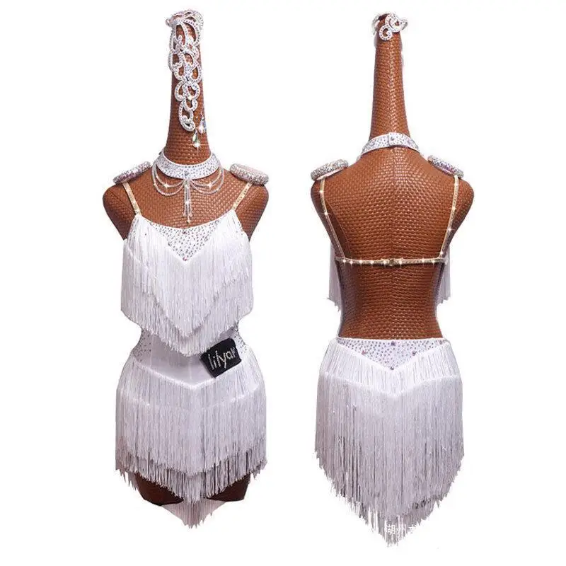 

rhinestone latin dance dress women Costumes Skirt Performing Dress Rhinestone Adult Customize Children Chinese Style Collar