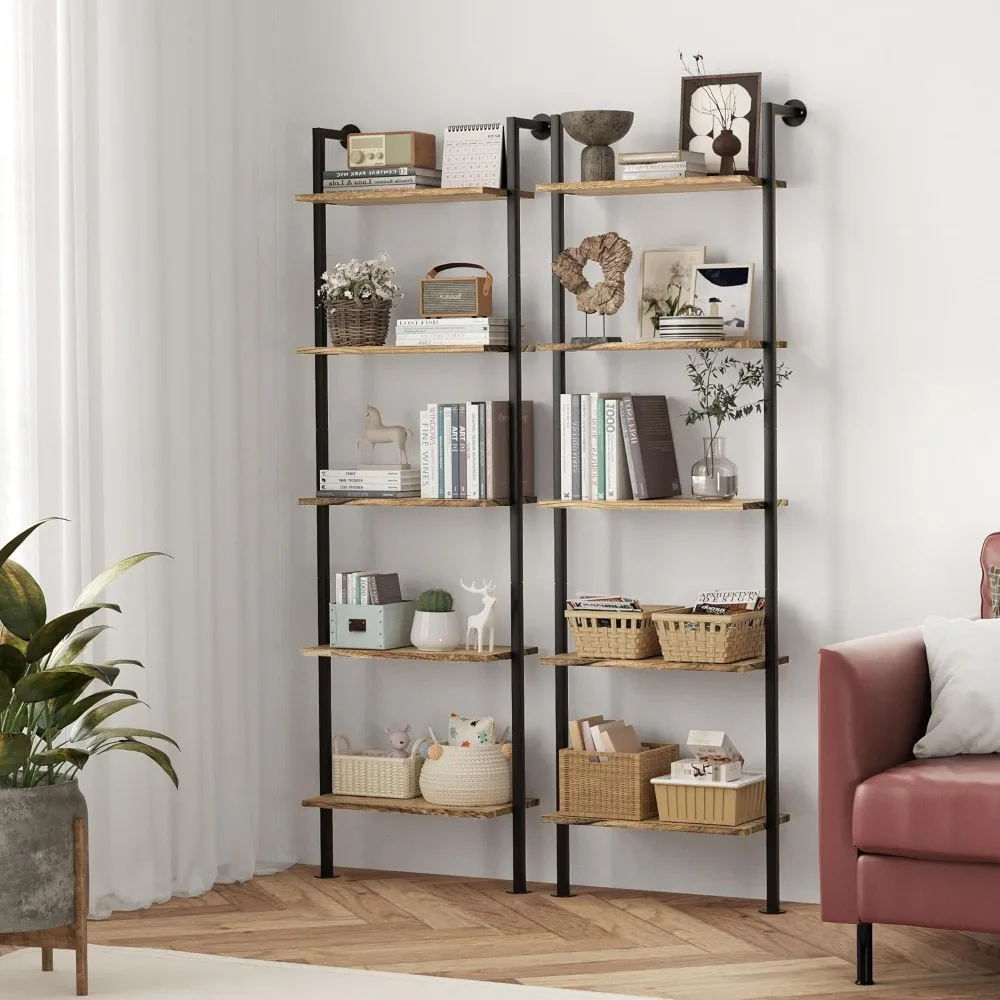 

5 layers of books, solid wood ladder shelves, 2 narrow bookshelves, wooden ladder shelves, wall-mounted ladder shelves