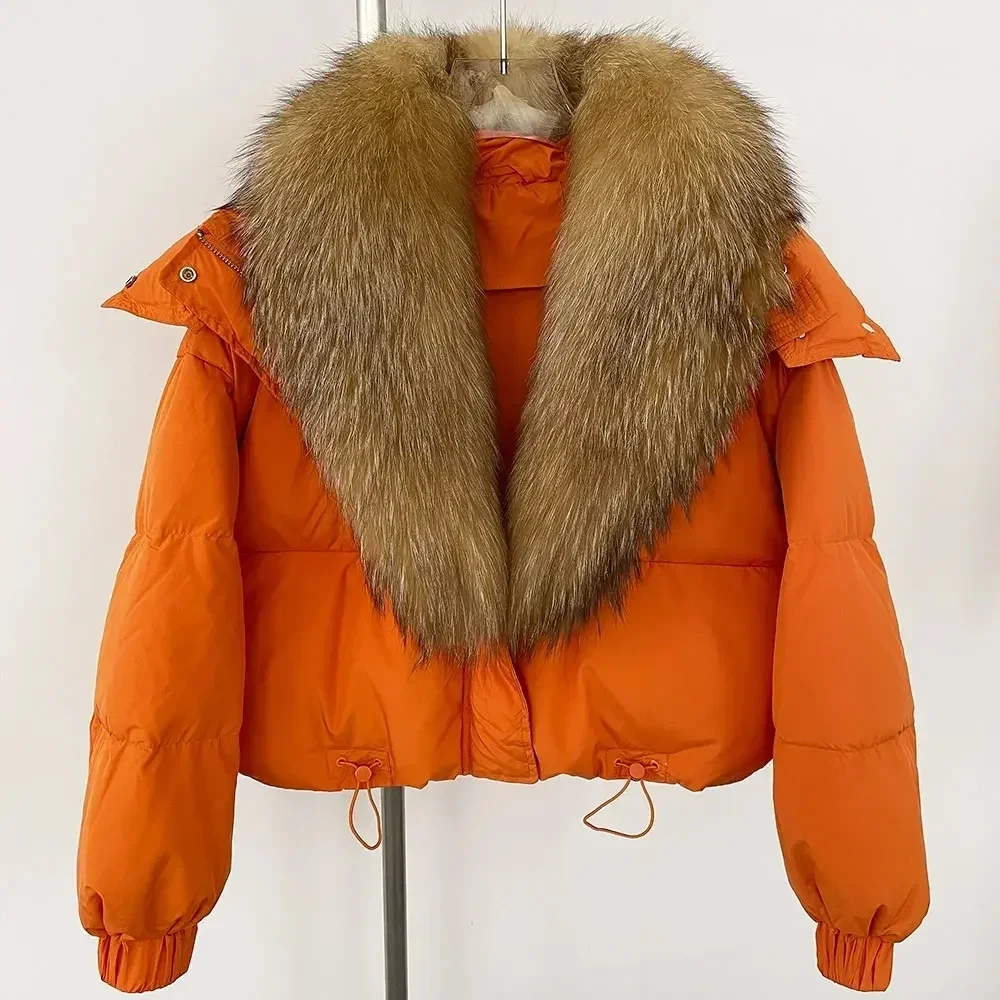 Luxe 2024 Nieuwe Eendendons Echte Vos Bontjas Winter Dikke Warme Jas Vrouwen Natuurlijke Bontkraag Bovenkleding Fashion Casual Capuchon