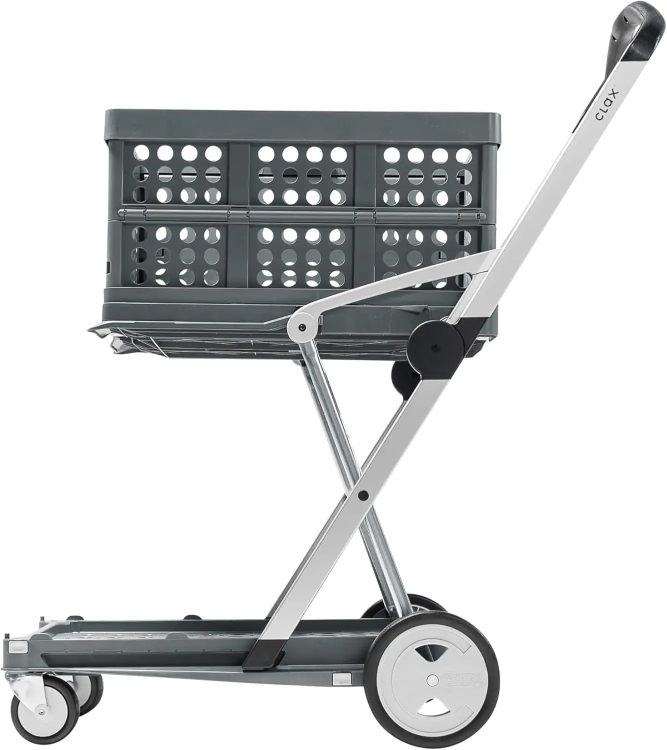 Collapsible Multi-Use Folding Trolley with Storage Crate, Sturdy Aluminum Frame, Grey Color