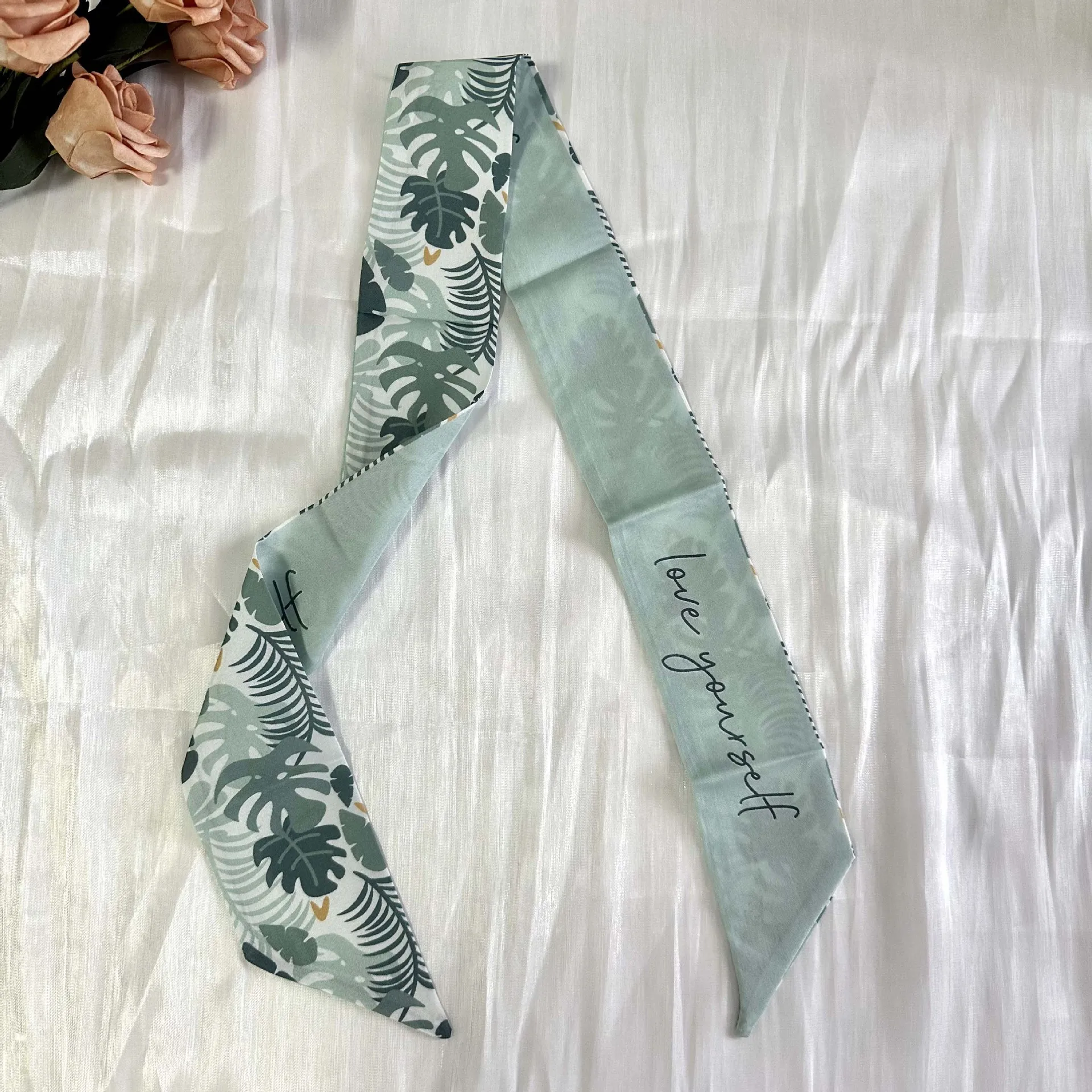 2024 New Silk Scarf Hair Band Long Ribbon Bow Korean Printing Letter Hair Scarf Fashion Women Ponytail Holder Hair Accessories