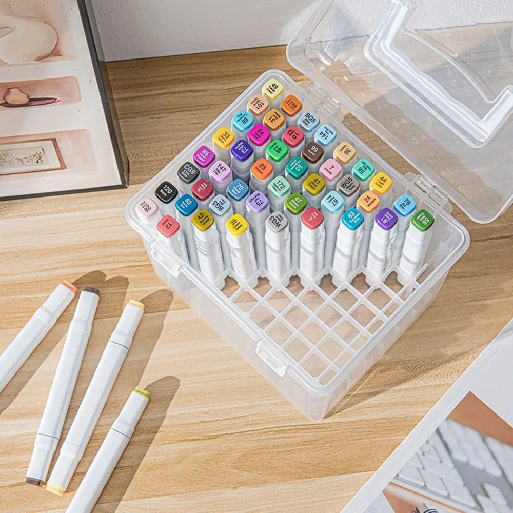 24/36/48/60/80 Slots Pen Holder Marker Pen Organizer Large-capacity Marker Storage Box Waterproof Dust-proof Desk Pen Holder