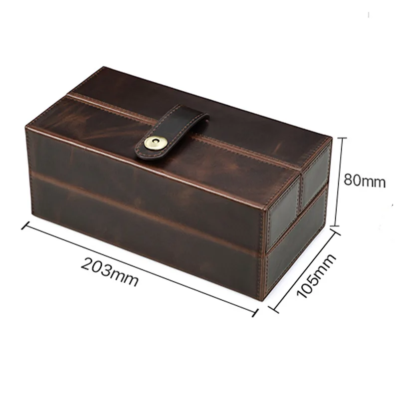 Crazy Horse Cowhide Handmade Mechanical Watch Storage Box Travel Portable Anti Drop Three Position Watch Box