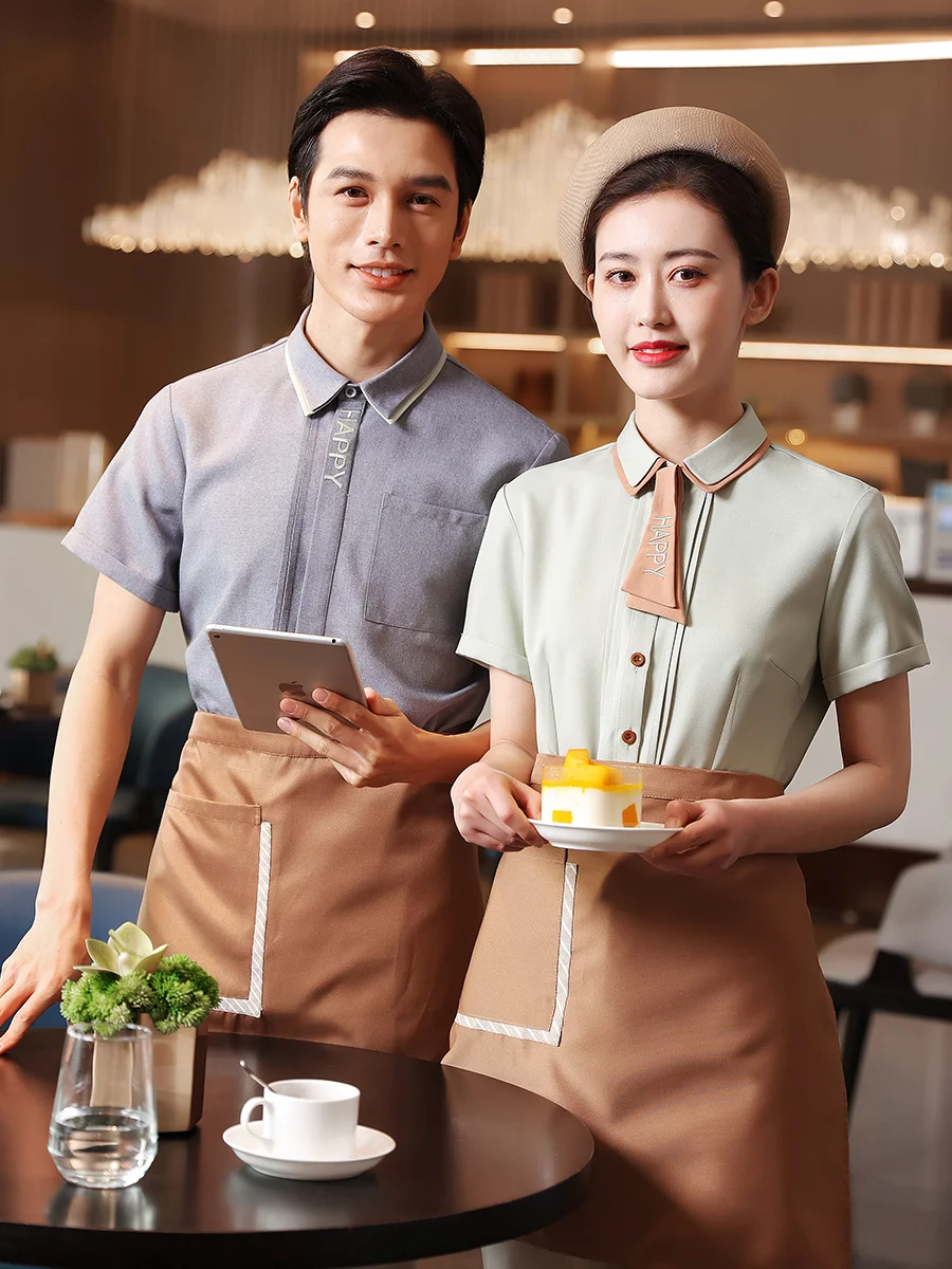 cake-milk-tea-shop-women-short-sleeved-summer-waiter-uniform-western-cafe-restaurant-high-quality-waitress-uniform-customized