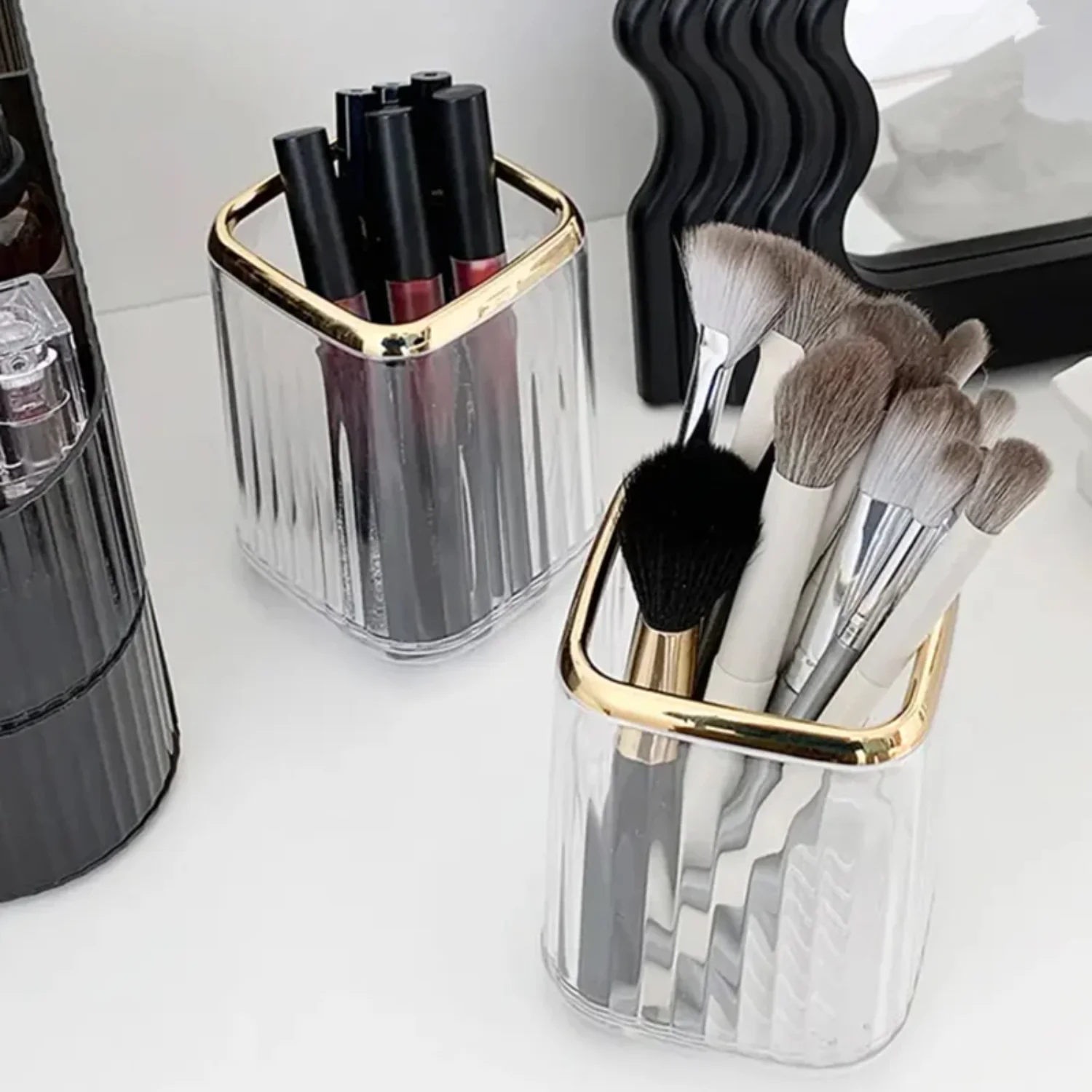 1pcMakeup brush bucket  tube dressing table office desktop pen holder cosmetics  box