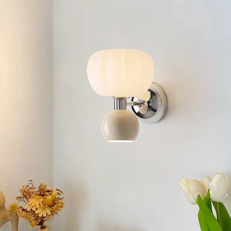 

Nordic Home Decor Wall Lamps Plastic and Iron Material Sconce Lightings Modern Soft Style Pumpkin Shape Bedroom Lustres