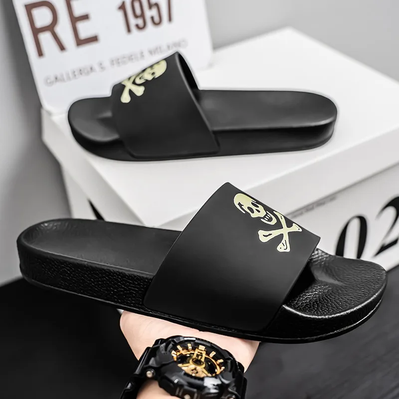 

Plus Size Casual One Strap Slides, Big Large Size Non Slip Summer Slippers For Men Wide Feet