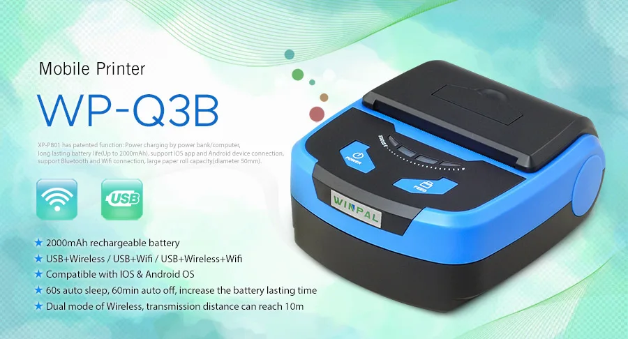 WP-Q3B 80mm Receipt Thermal Printer Small Portable Mobile Printers USB Wireless Port