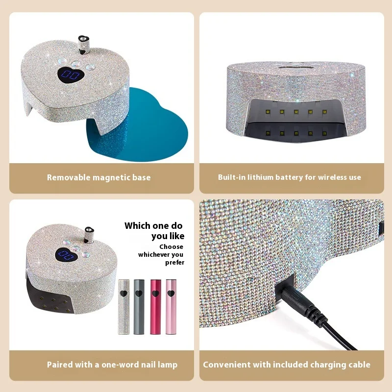 X70 الماس بطارية مسمار العلاج ضوء التجفيف السريع مسمار الخبز الغراء العلاج بالضوء ضوء الأشعة فوق البنفسجية قابلة للشحن آلة العلاج بالضوء