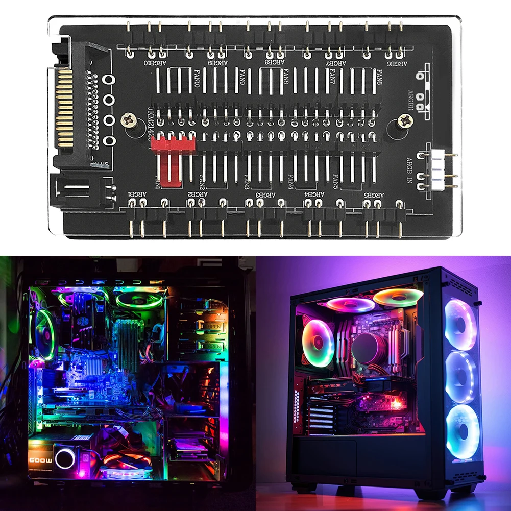 4Pin PWM & 5V 3Pin ARGB Multi Way Splitter ARGB and PWM HUB 10/16 Hub Case Fan Hub Adapter Cooler Master SATA Power