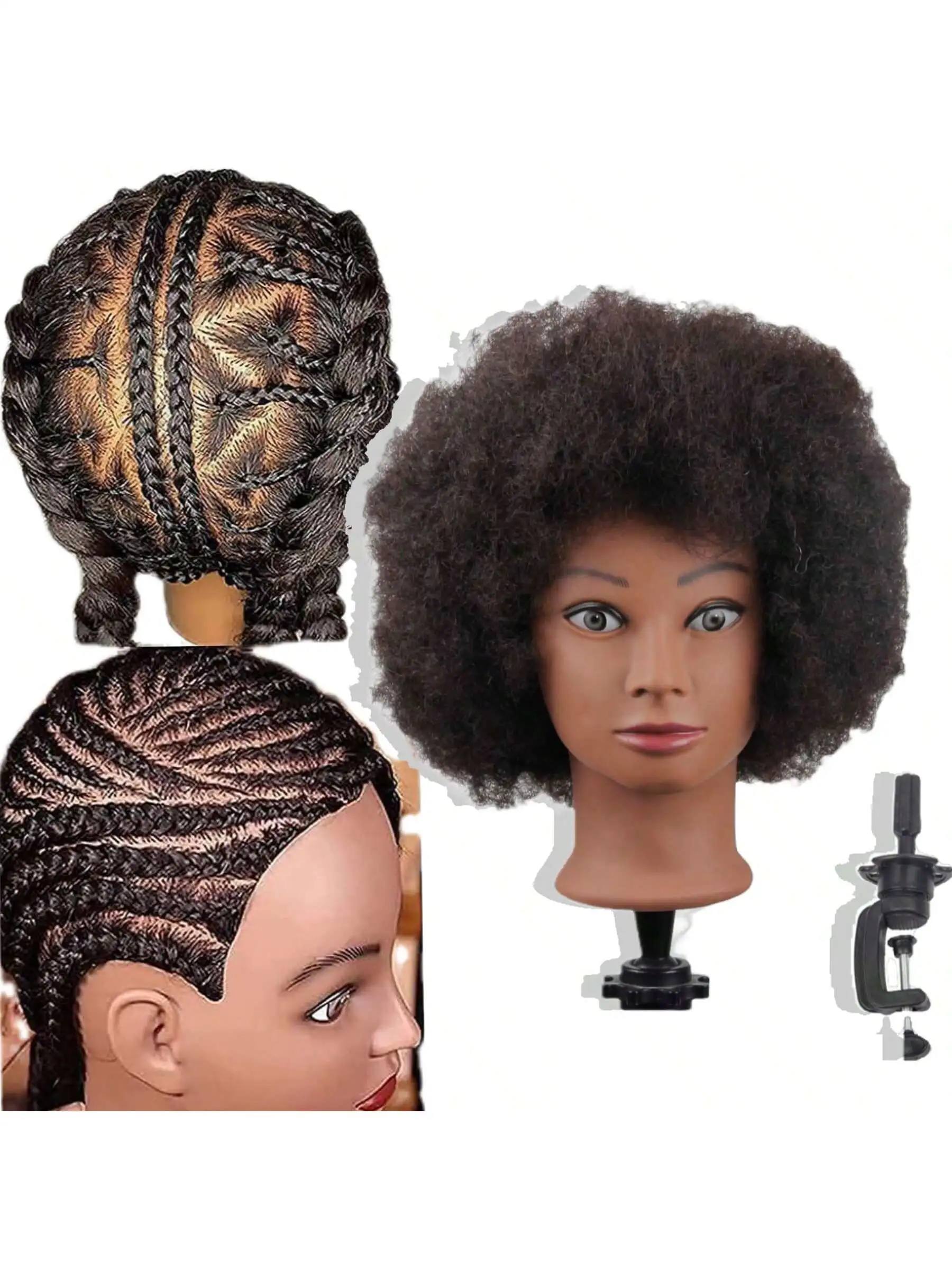 

Afro Kinky Curly 100% Real Human Hair Mannequin Head with Stand for Hairdresser Practice Cosmetology Manikin Doll Training Head