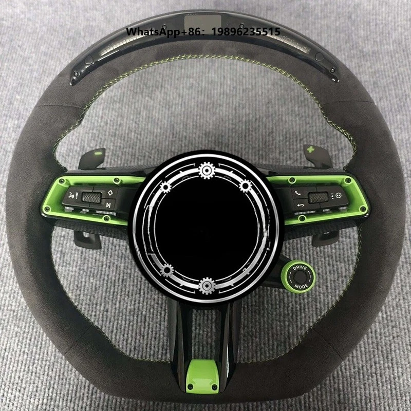 Green Accent Suede Steering Wheel with LED Indicator Lights, Old-to-New Upgrade