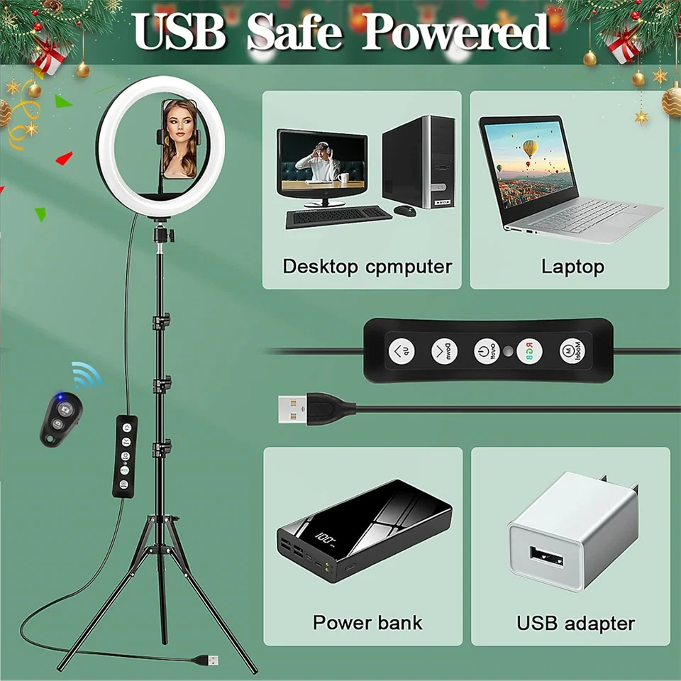 10" Selfie Ring Light with Tripod Stand and Phone Holder 38 Colors Dimmable LED Ring Light for iPhone & Android,YouTube, Makeup