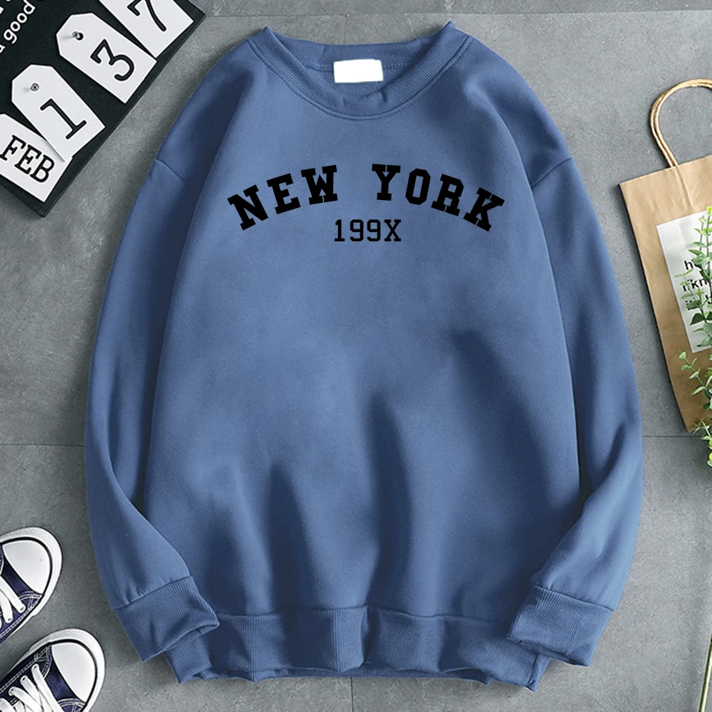 Winter Fashion Pullover For Women New York 199X Personality Letter Print Hoody Fleece Soft Sweatshirt Loose All-Math Clothes