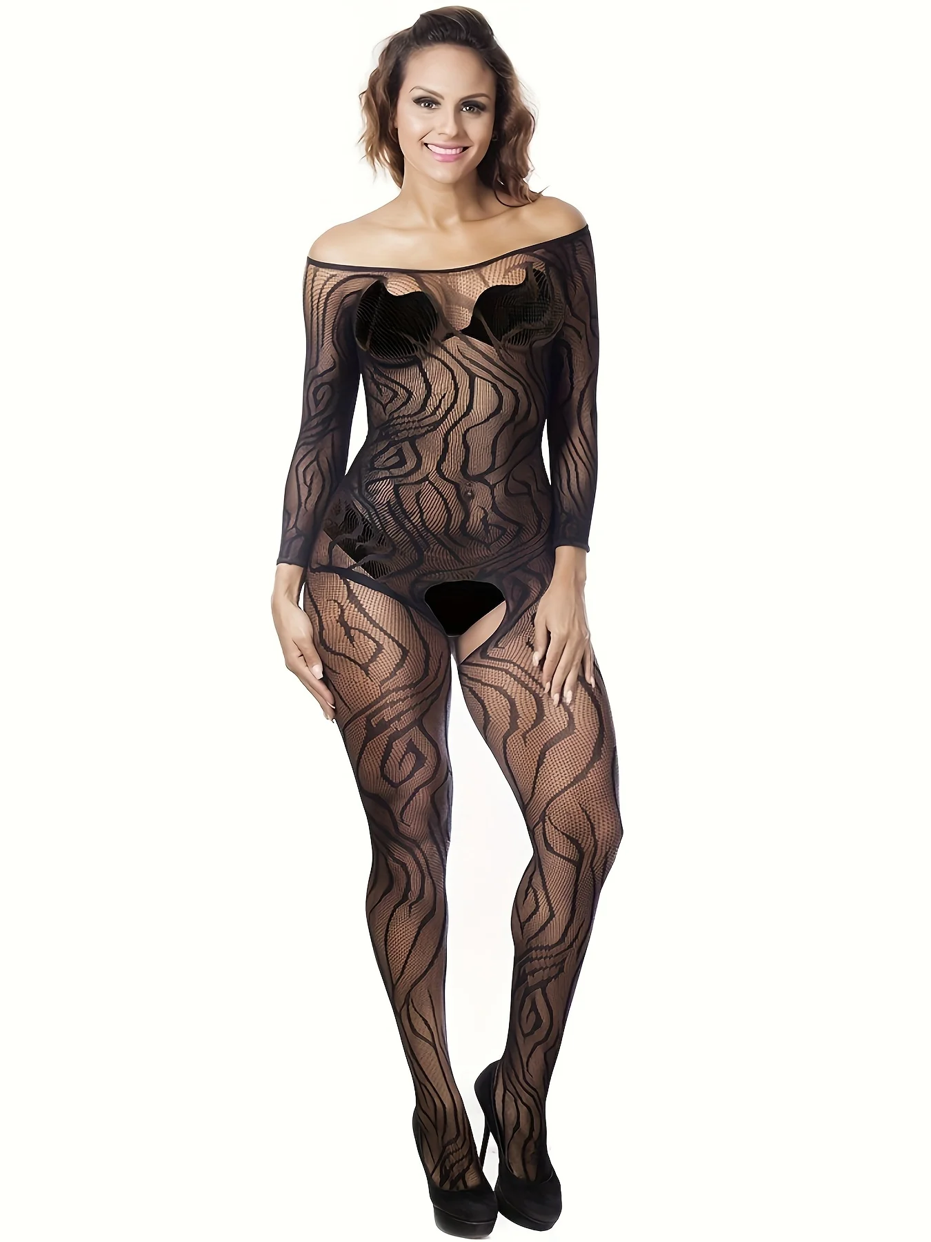 Sexy Zebra Print Erotic Onesie Nightgown Tempting Shoulder Bared See-through No-unix Crotch Design Adult Costume Underwear