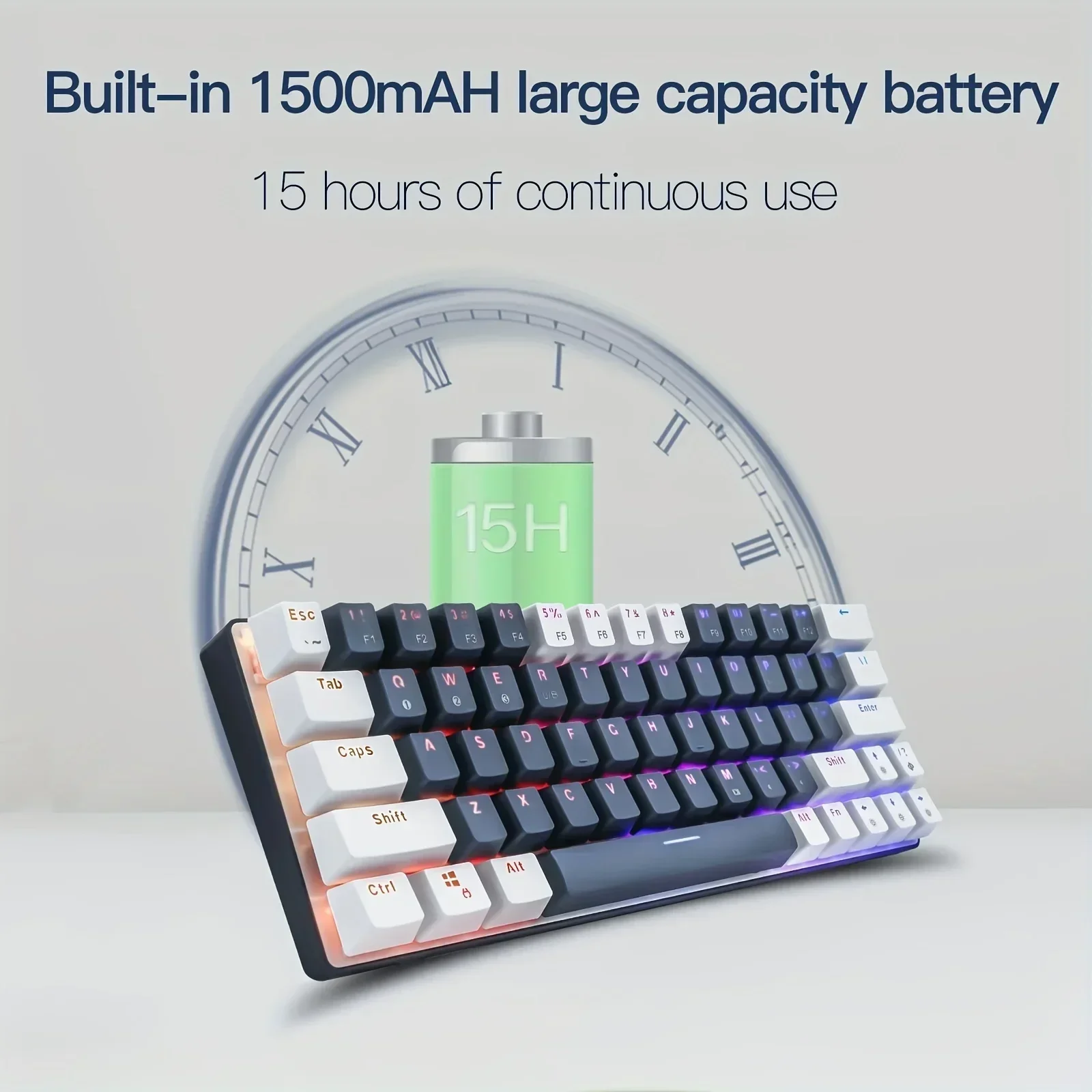 60% Compact RGB Mechanical Gaming Keyboard, BT Wired Dual Modes, Blue Switches, Wired Keyboard 63 Keys for PC Tablet Laptop Cell