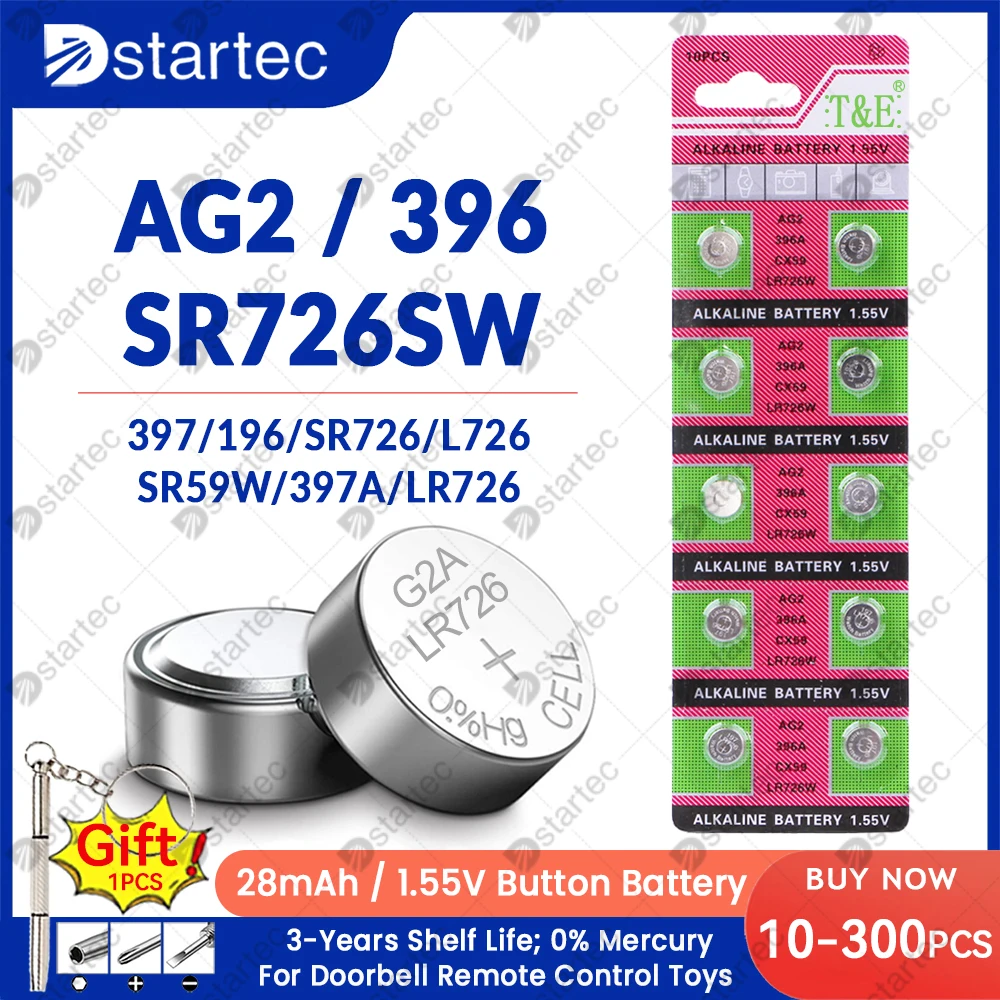 1.55V  LR726 AG2 396A 396 397 196 SR726 LR59 CX59 Button Batteries For Watch Toys Remote SR726SW AG 2 Cell Coin Alkaline Battery