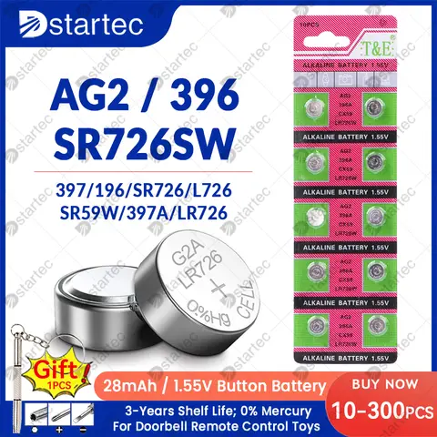 시계 완구용 단추 배터리, 원격 SR726SW AG 2 셀 코인 알카라인 배터리, 1.55V LR726 AG2 396A 396 397 196 SR726 LR59 CX59