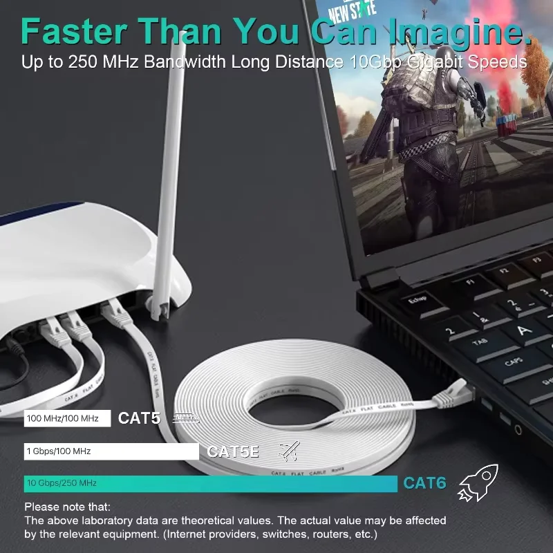 Cat6 كابل إيثرنت مسطح RJ45 الكمبيوتر الإنترنت شبكة LAN إيثرنت التصحيح كابل الحبل كابل إيثرنت Cat 6