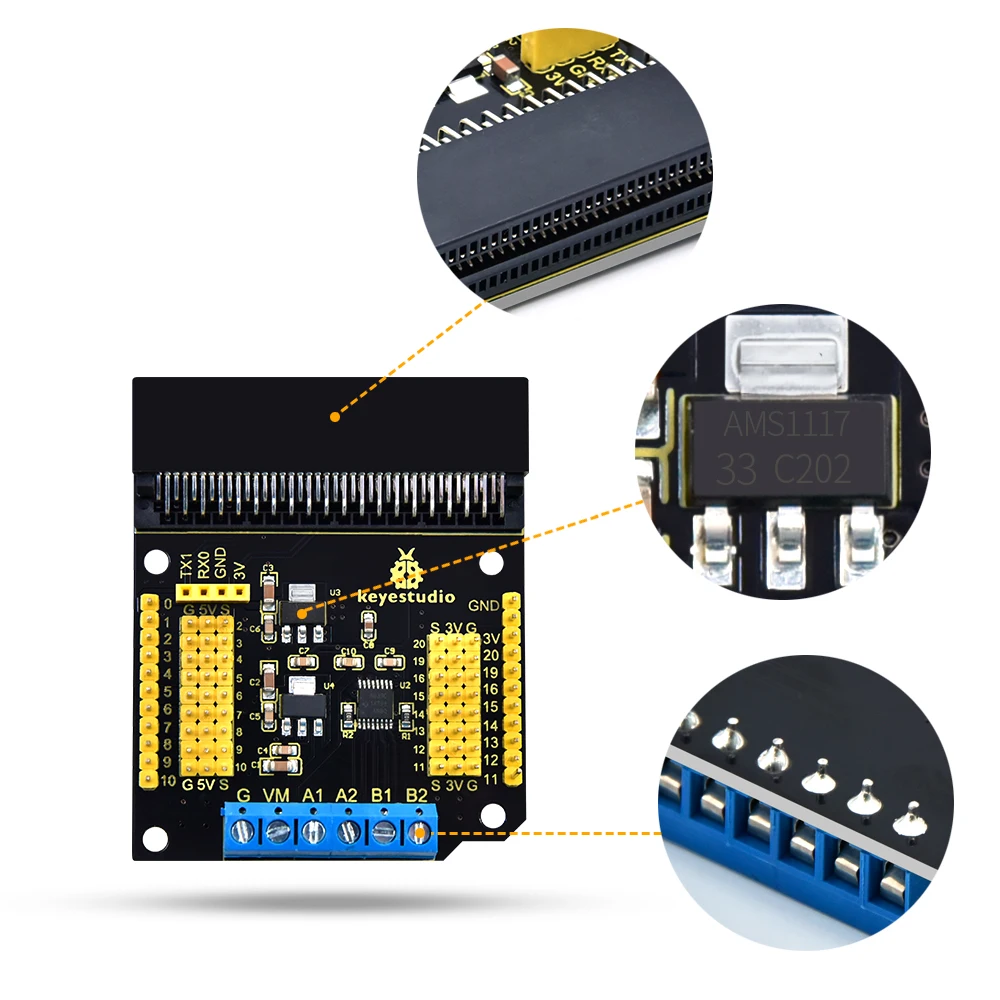 Keyestudio Micro Bit DRV8833 Motor Driver Expansion Board Shield Outputs 700mA 3-pin Interfaces 3.3V&5V Voltage For Micro:bit