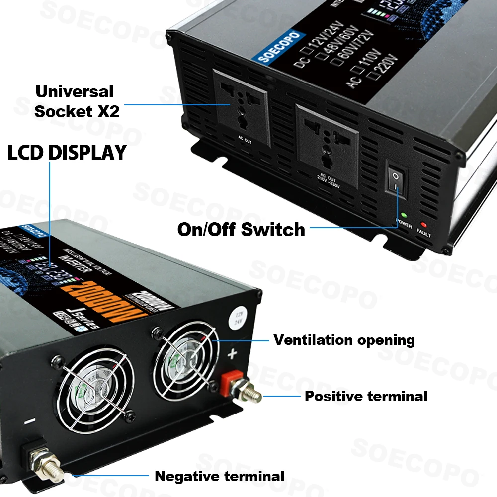 Off-Grid Stable Power 20000W Solar Kit+100A Controller+2×200W Panel+12V/24V DC 110V 220V AC Inverter Durable for Picnic Garden