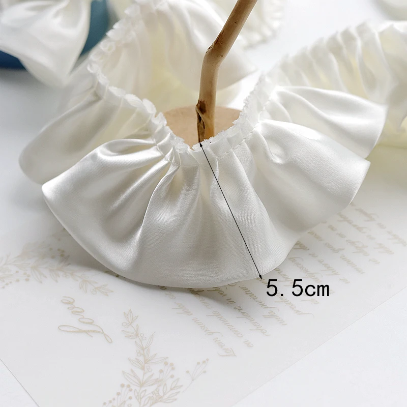 1Yard Glitter Satin Pleated Lace Fabric Embroidered Ribbon Ruffle Trim Dolls Collar DIY 5.5cm Wide Sewing Decor