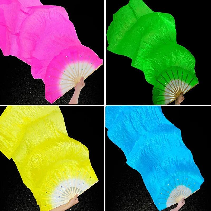 150cm Silk Veils Dance Fan Gradient Color Belly Dance Fan Long Fan Dance Silk Fans Dancer Handmade Performance Props