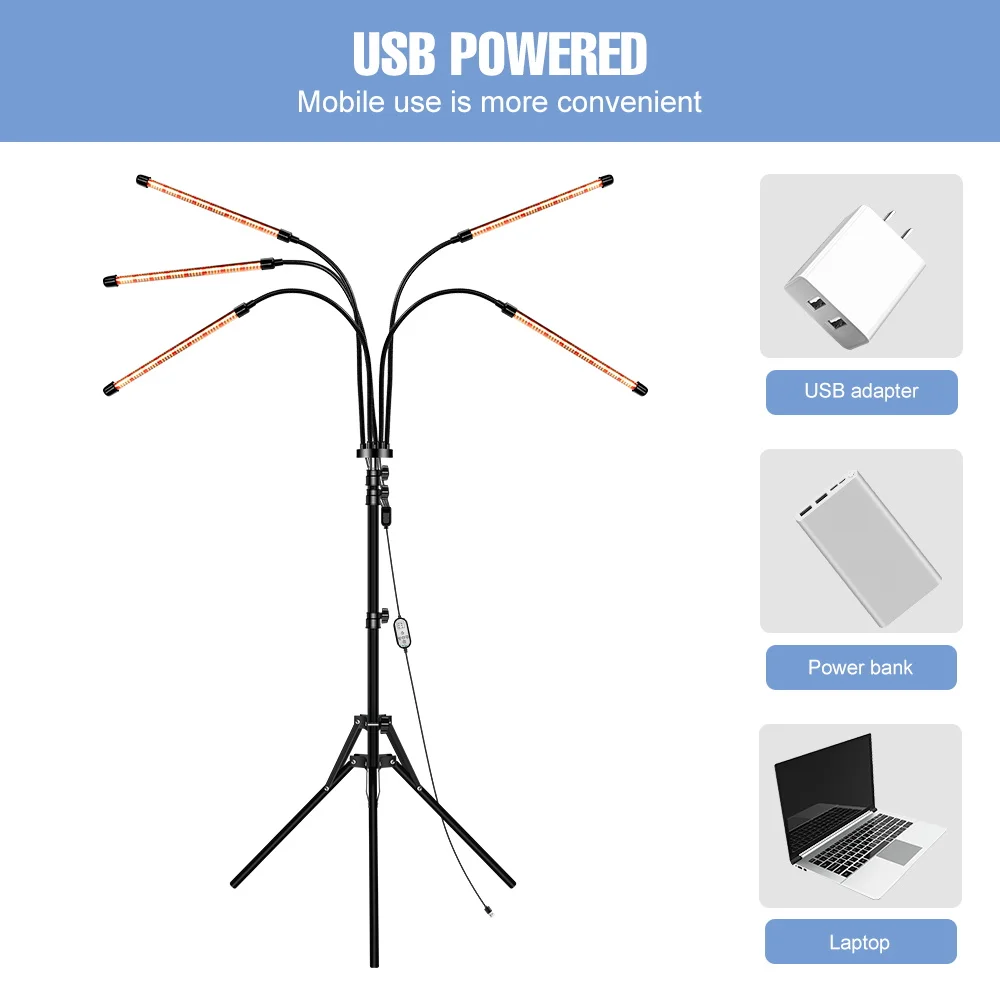 الطيف الكامل LED مصباح فيتو لنمو النبات ، أضواء الزراعة المائية ، الدفيئة ترايبود الوقوف ، توقيت ، عكس الضوء ، داخلي ، زهرة الشتلات