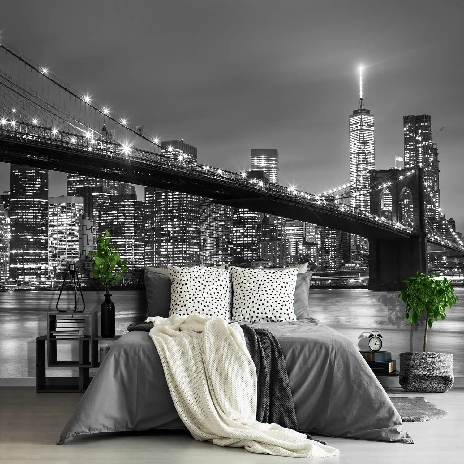 Brooklyn Bridge Night River View Manhattan American New York City Famous Town Image, Wall Hanging for Bedroom Living Room Dorm