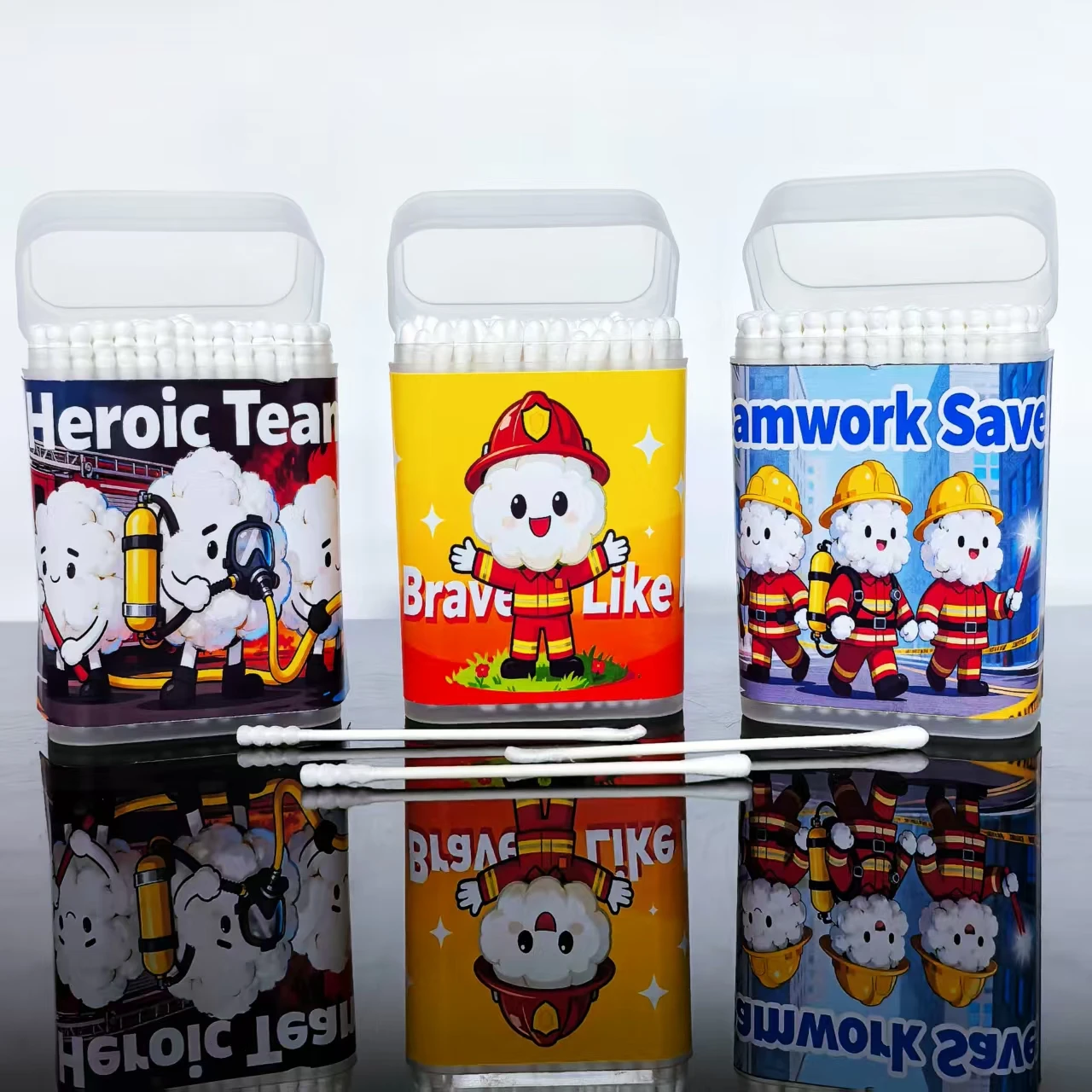 300pcs Firefighting-Themed Cotton Swabs, Fire Prevention & Safety Series Double-Headed Cotton Buds, Gift Cotton Swabs