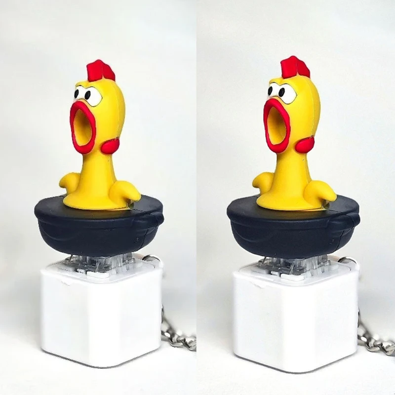 2 Stück Quietschender Huhn-Schlüsselanhänger mit Sound- und Lichteffekt, Druckknopf, Stressabbau-Fidget-Spielzeug, Taschenanhänger, Neuheit, Geburtstagsgeschenk