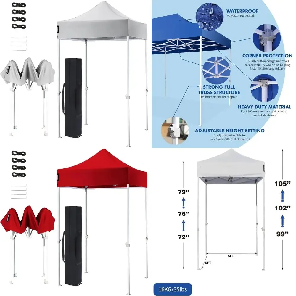 

AMERICAN PHOENIX Canopy Tent 5x5 Pop Up Portable Tent Commercial Outdoor Beach Instant Sun Shelter (White)