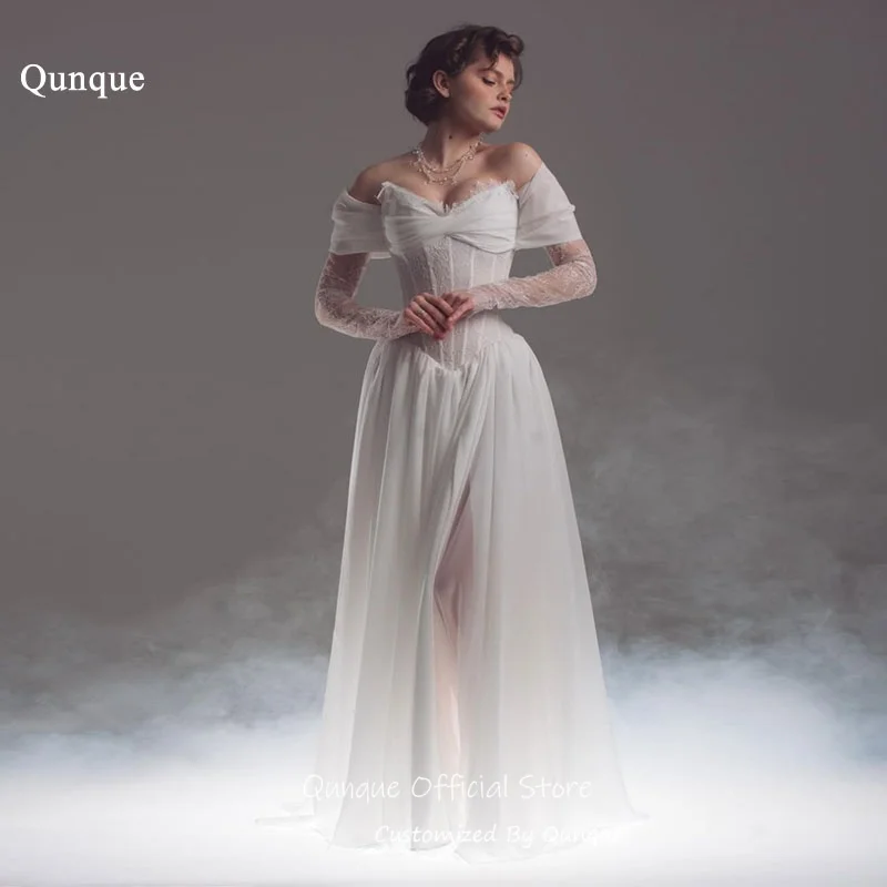 Qunque Modern Wedding Dresses A Line Bridal Gown Chiffon Off Shoulder Vestido De Novia Boda Customized