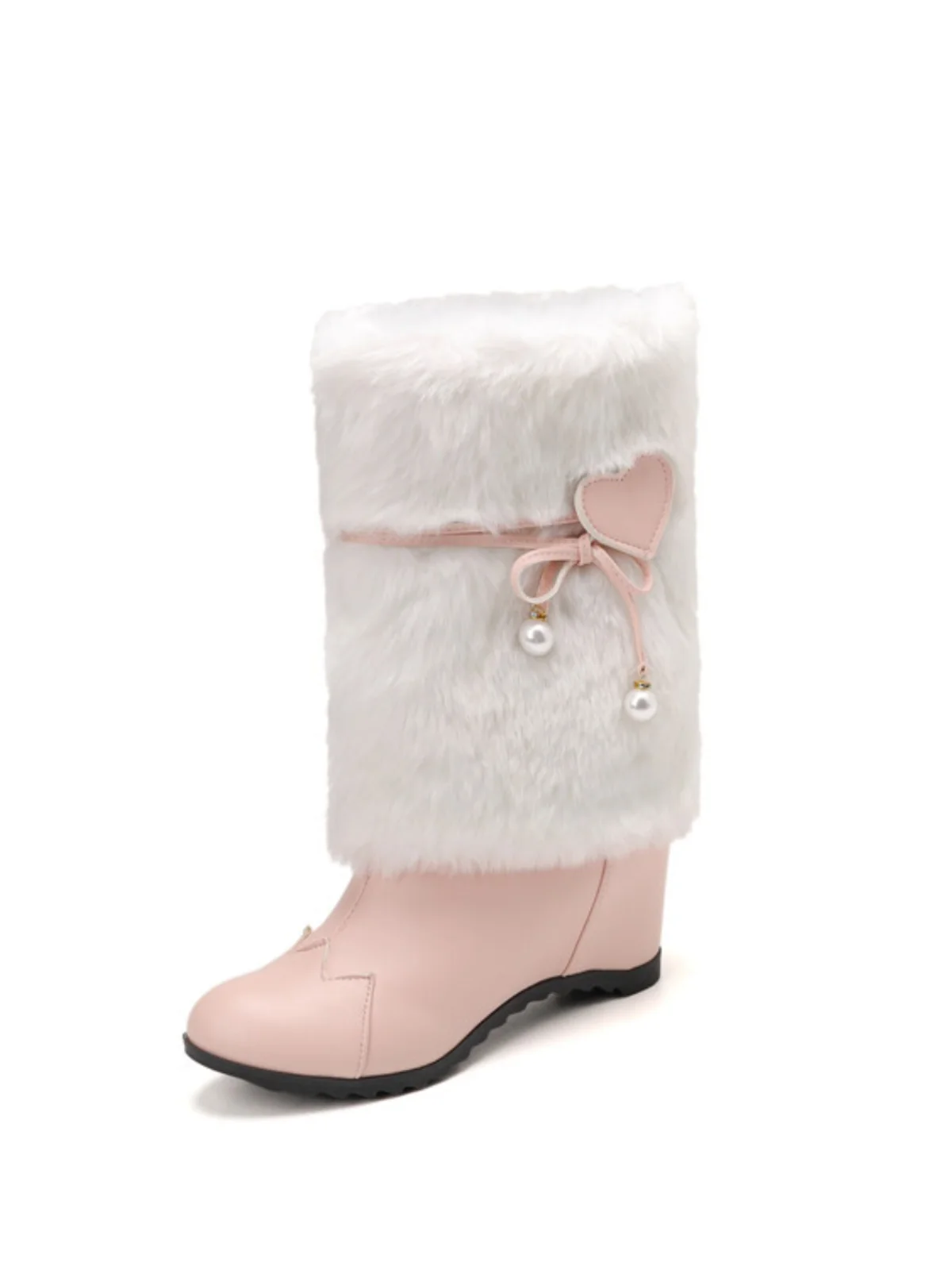 Women Shoes Round Head Inner Heightening Autumn Winter Fluffy Zipper Medium Tube Platform Boots Lolita Calf High Boot