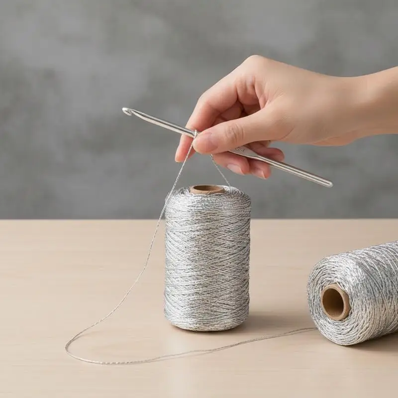 Hilo de Seda Plateado Brillante de 200 Metros/Rollo, Hilo Fino para Tejer a Crochet y Coser a Mano, Ideal para Cárdigan Ligero de Verano